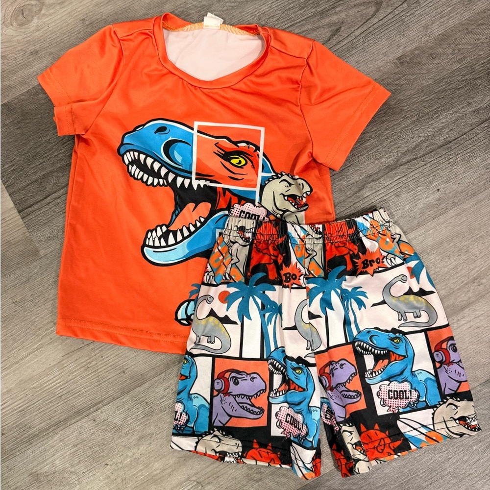 Dinosaur Print Toddler Swim Set - Orange and Multicolor